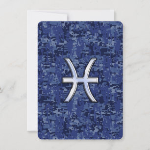 Modern Pisces Zodiac Sign Navy Blue Digital Camo