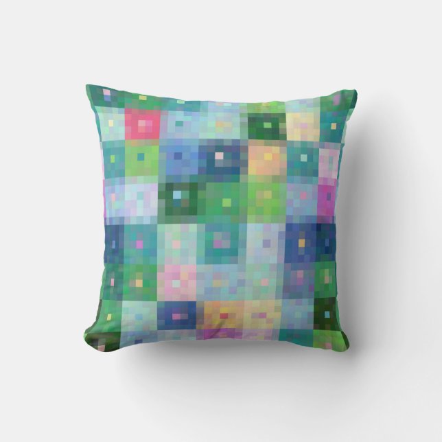 Modern pixel block colourful quilt patches cushion (Front)