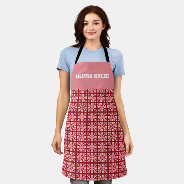 Modern Pixel Geometry Abstract Cross Art Pattern Apron (Worn)