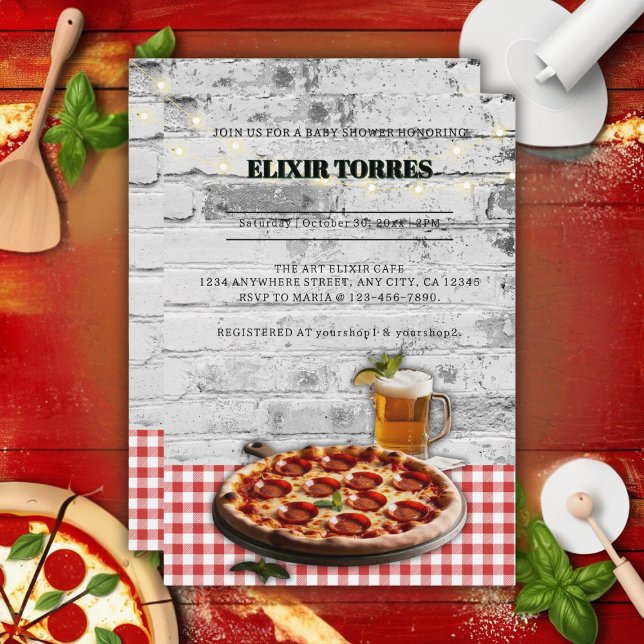 Modern Pizza +Beer Bricks Baby Shower Invitation (Creator Uploaded)