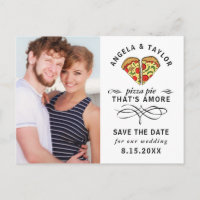 Modern Pizza Love Black Script Photo Save the Date