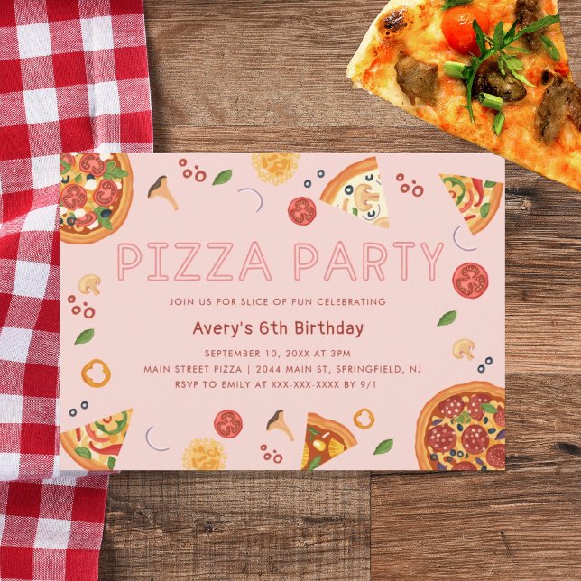 Modern Pizza Party Any Year Birthday Invitation (Creator Uploaded)