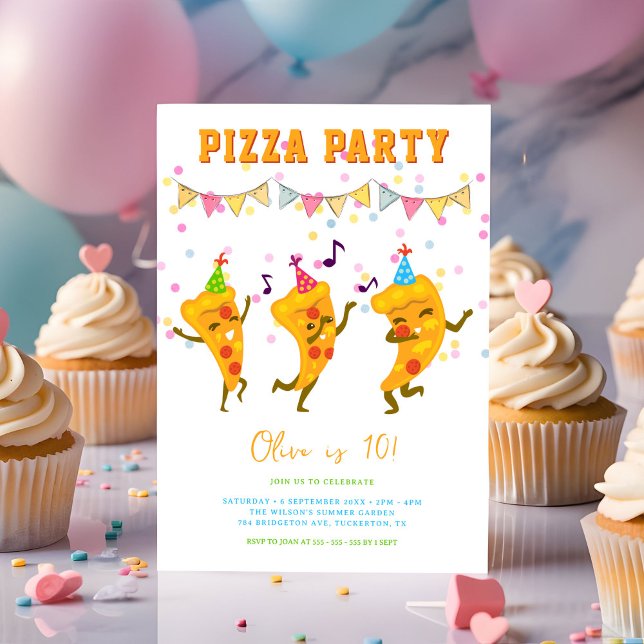Modern Pizza Party Cute Simple Kids Birthday Invitation (Creator Uploaded)