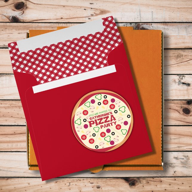 Modern Pizza Party Kids Birthday  Classic Round Sticker (Creator Uploaded)