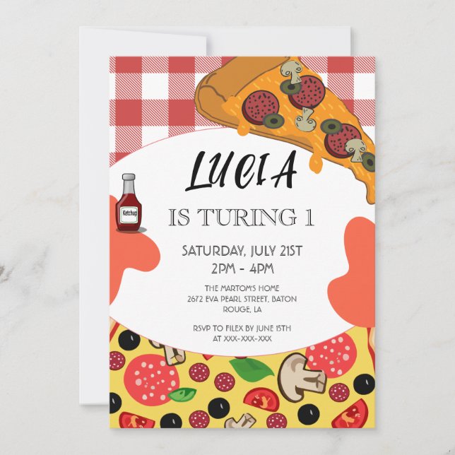 Modern Pizza Slice 1st Birthday Invitation (Front)