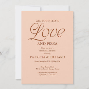 Modern Pizza Wedding Rehearsal Soft Peach Invitation