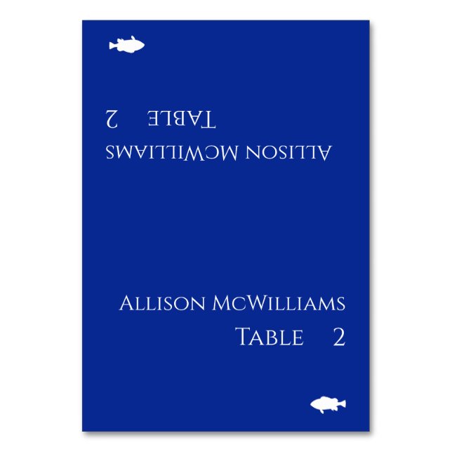Modern Place Cards-Fish Icon-Blue and White- Table Number (Front)