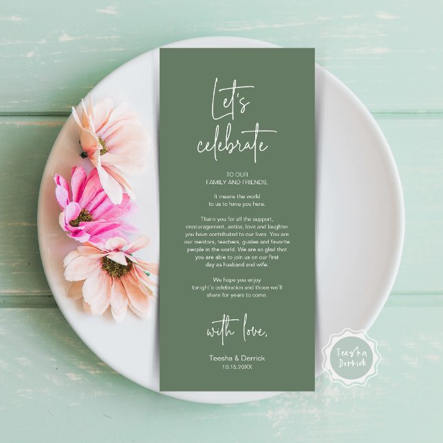 Modern Place Setting Dinner Party Thank You Card (Let's Celebrate, Wedding Dinner Place Setting Thank You Card, Modern Plate Decor, Forest Sage Green)