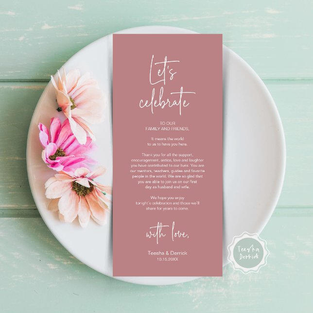 Modern Place Setting Dinner Party Thank You Card (Let's Celebrate, Wedding Dinner Place Setting Thank You Card, Modern Plate Decor, in Dusty Rose Pink)