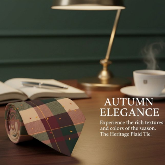 Modern Plaid Autumn Design with Falling Leaves Tie (Creator Uploaded)