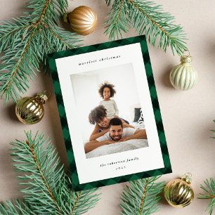 Modern Plaid Border Holiday Photo Card