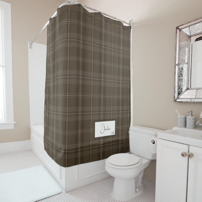 Modern Plaid Brunette Shower Curtain (In Situ)
