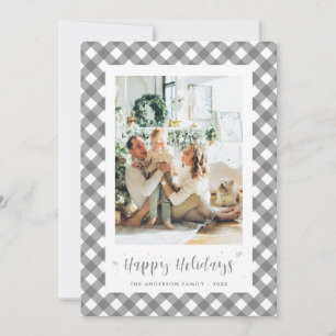 Modern Plaid Calligraphy Photo Holiday Card