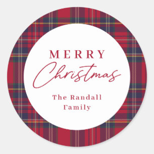 Modern Plaid Christmas Classic Round Sticker