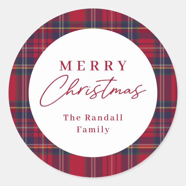 Modern Plaid Christmas  Classic Round Sticker (Front)