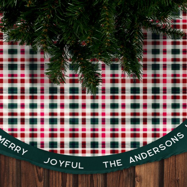 Modern Plaid Christmas | Happy Merry Joyful Brushed Polyester Tree Skirt (Creator Uploaded)