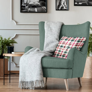 Modern Plaid Christmas   Happy Merry Joyful Cushion