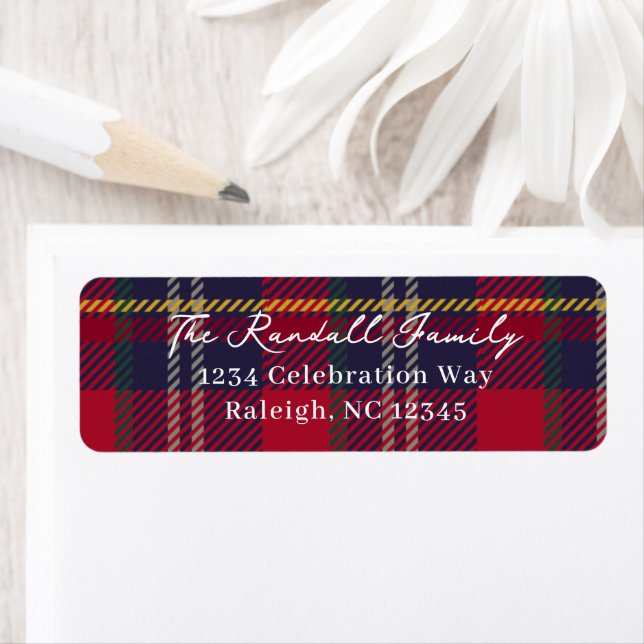 Modern Plaid Christmas Holiday Card Return Address Label (Insitu)