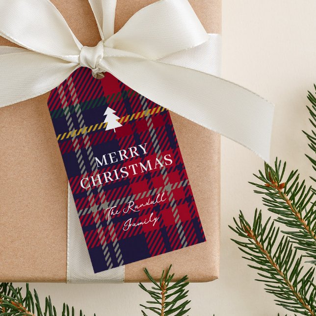 Modern Plaid Christmas Tree  Gift Tags (Rustic red plaid christmas tree gift tags.)