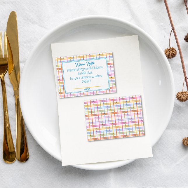 Modern Plaid Colorful Rainbow Diaper Raffle  Enclosure Card (Creator Uploaded)