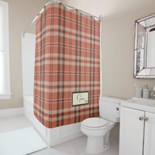 Modern Plaid Coral Shower Curtain