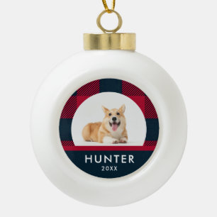 Modern Plaid Custom New Puppy Ceramic Ball Christmas Ornament