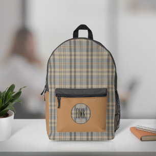 Modern Plaid Fossilised Grey Printed Backpack