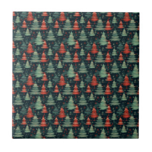 Modern Plaid Holiday christmas trees Ceramic Tile