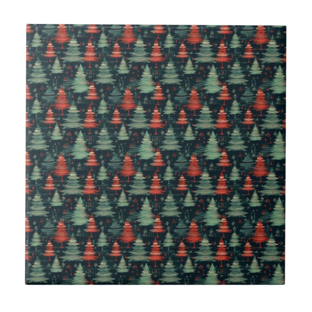 Modern Plaid Holiday christmas trees Ceramic Tile (Front)