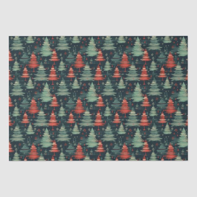 Modern Plaid Holiday christmas trees Tissue Paper (Front)