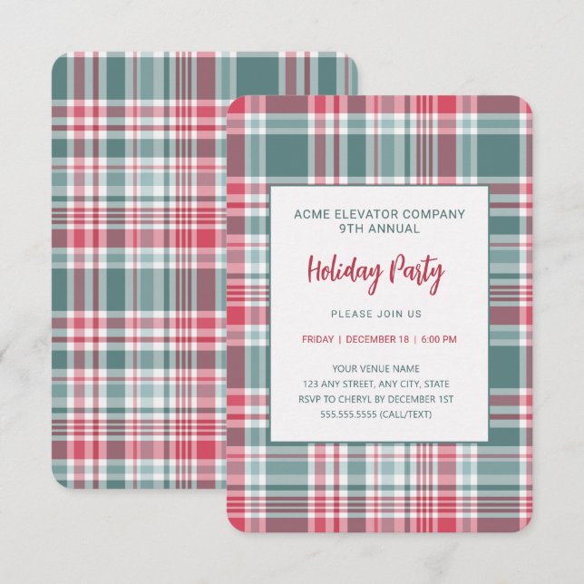 Modern Plaid Holiday Party Invitation (Front/Back)