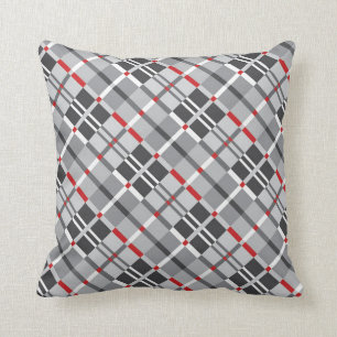 Modern Plaid in Shades of Grey with Red Cushion