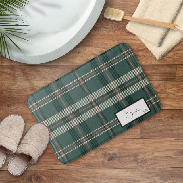 Modern Plaid Juniper Bath Mat (Creator Uploaded)