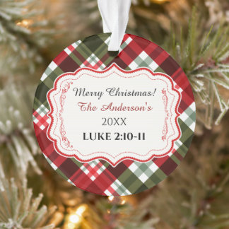 Modern Plaid Merry Christmas & Bible Verse Acrylic Ornament