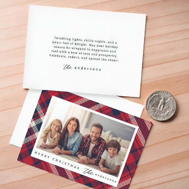 Modern Plaid Merry Christmas Custom Family Photo Card (Creator Uploaded)