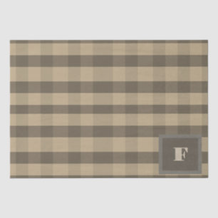 Modern Plaid Monogram Brown Beige Tissue Paper