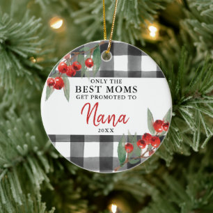 Modern Plaid Mum Promoted To Nana Personalised Ceramic Ornament