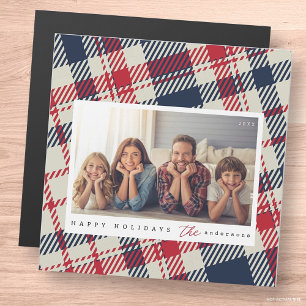 Modern Plaid Pattern Christmas Custom Family Photo