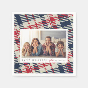 Modern Plaid Pattern Christmas Custom Family Photo Napkin