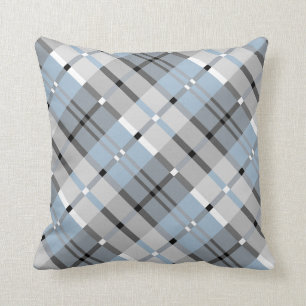 Modern Plaid Pattern in Grey and Sky Blue Cushion