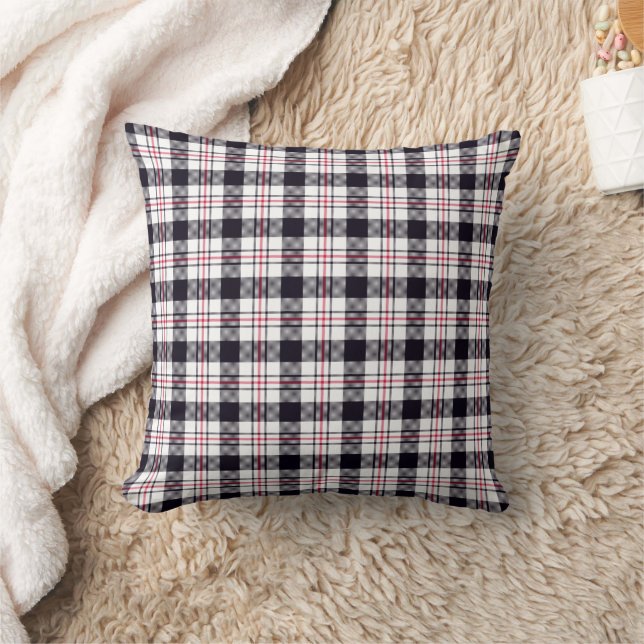 Modern Plaid Pattern in Grey White and Pink Cushion (Blanket)