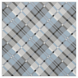 Modern Plaid Pattern Light Blue and Grey Fabric