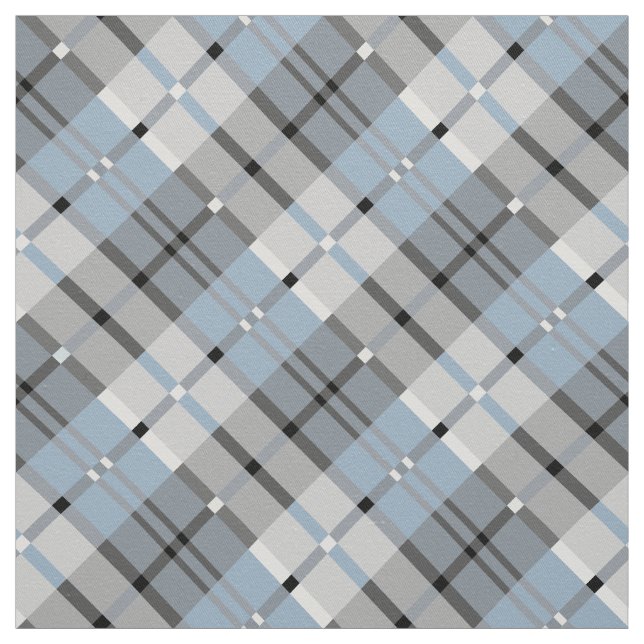 Modern Plaid Pattern Light Blue and Grey Fabric (Swatch)