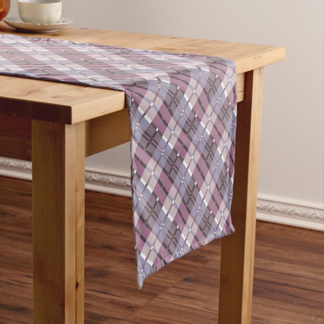 Modern Plaid Pattern Plum and Lavender Short Table Runner (In Situ)