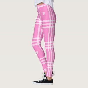 Modern Plaid Pink Heart Collection Leggings