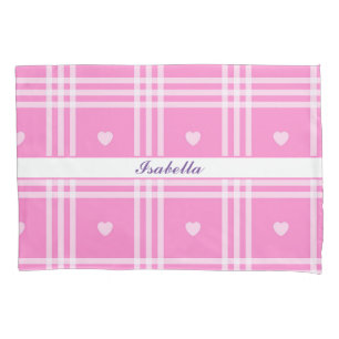 Modern Plaid Pink Heart Collection Pillowcase
