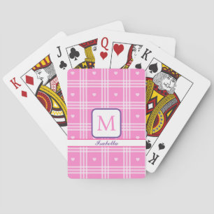 Modern Plaid Pink Heart Collection Playing Cards