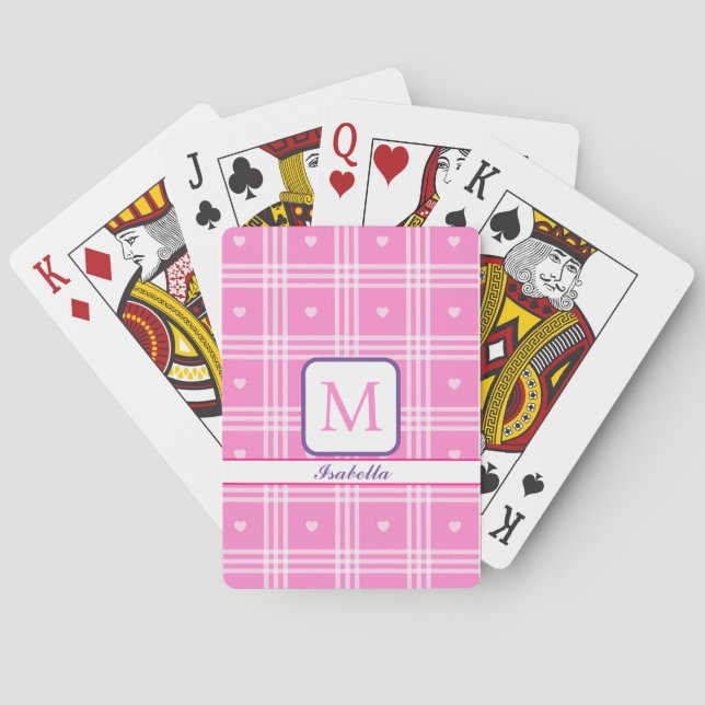 Modern Plaid Pink Heart Collection Playing Cards (Back)