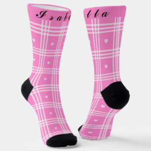 Modern Plaid Pink Heart Collection Socks