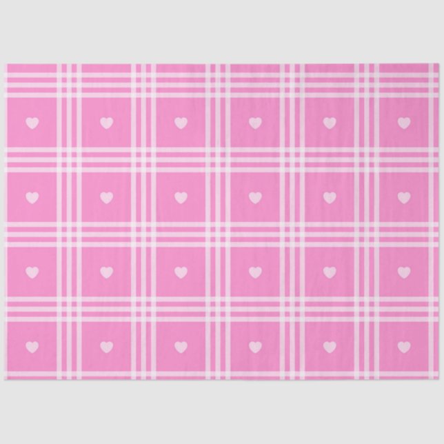 Modern Plaid Pink Heart Collection Tissue Paper (Front)